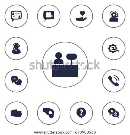 Set Of 13 Maintenance Icons Set.Collection Of Translate, Speaker, Technical And Other Elements.
