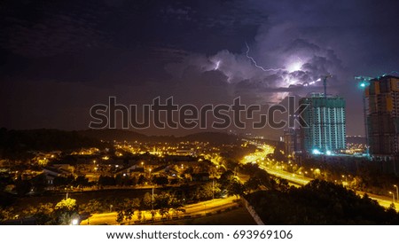 Severe Thunderstorm with lightning over the Residential area at Putrajaya, Kuala Lumpur