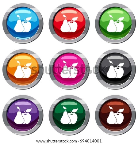 Apple and pear set icon isolated on white. 9 icon collection vector illustration