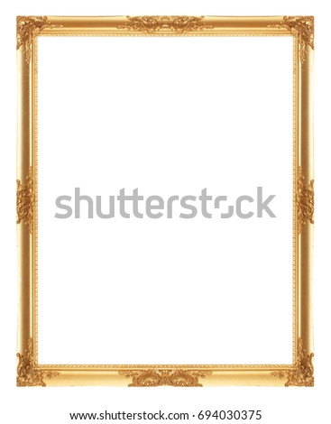 Gold frame Elegant vintage Isolated on white background.