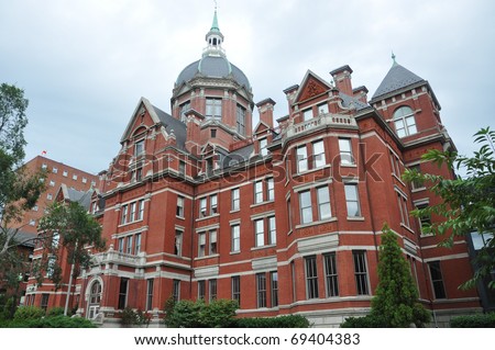 Johns Hopkins Hospital Complex main building with Queen Anne Style in Baltimore, Maryland, USA. Royalty-Free Stock Photo #69404383