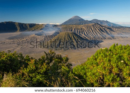 Beautiful landscape of Bromo volcano mountain in East Java, Indonesia, Asia