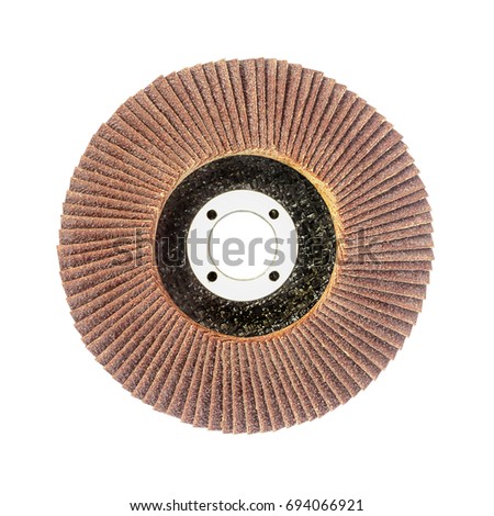 Abrasive sandpaper disk for grinder on white background