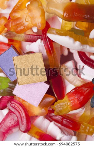 Beautiful eye shadow on the background of sweets