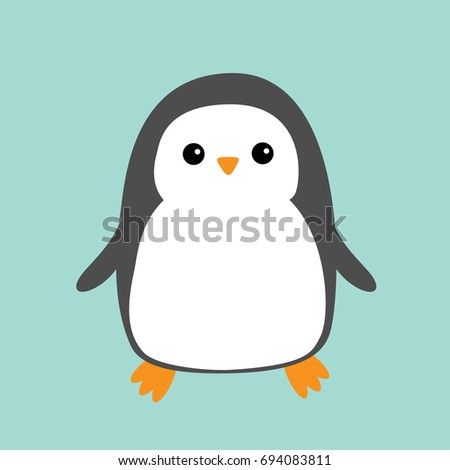 Penguin. Cute cartoon character. Arctic animal collection. Baby bird. Flat design Blue winter background. Isolated. 