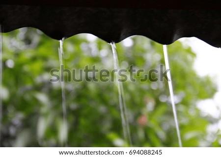 Abstract, soft focus rain flows down from a roof down, concept for bad weather,softy and burred background ,closed up