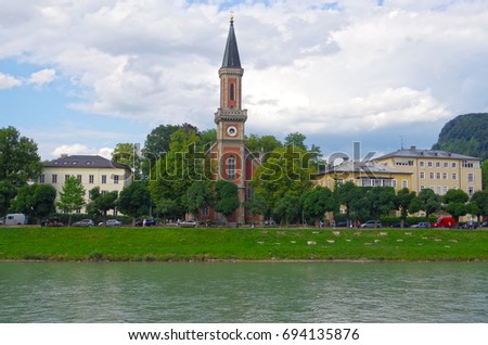 Church 'Protestant parish Salzburg Christ' on the Salzbach river.