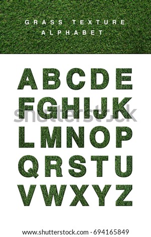 Green glass alphabet with letters, 26 letters of English alphabet for your text message, title or logos design. Isolated over white. with crack cement texture