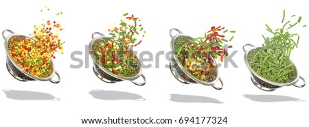 Variety of frozen vegetables on white background