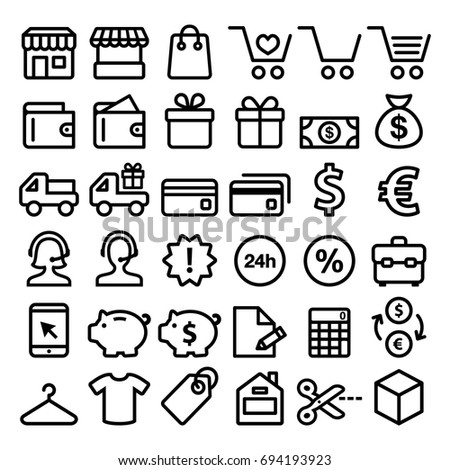 Shopping line icons set, buying online, store minimalist symbols - big pack 
