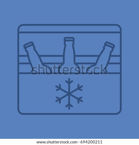 Portable refrigerator color linear icon. Portable fridge with beer bottles. Thin line outline symbols on color background. Raster illustration
