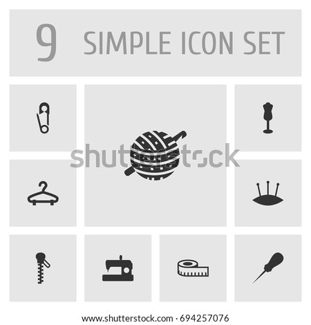 Set Of 9 Stitch Icons Set.Collection Of Pins, Knitting, Machine And Other Elements.