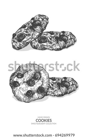 Hand drawn cookie. Vintage black and white illustration. Sweet and baked vector collection.	