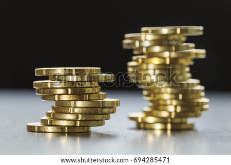 Gold shining twenty euro cent coins