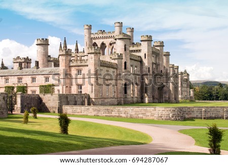 Lowther Castle, Lowther Park, Lake Districk, England, UK  Photo of an English 
Castle viewed from driveway Royalty-Free Stock Photo #694287067
