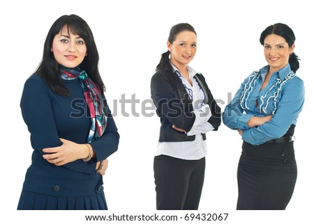 Business women team standing with arms folded and smiling isolated on white background