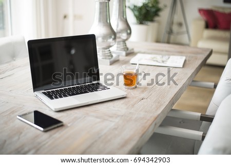 home interior laptop web design template Royalty-Free Stock Photo #694342903