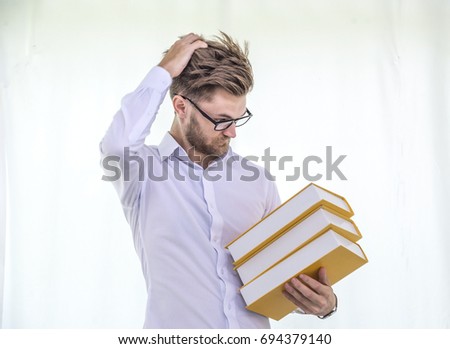Teacher standing Crazy reading book