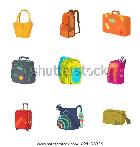 Baggage icons set. Cartoon set of 9 baggage vector icons for web isolated on white background