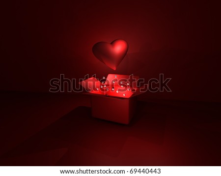 red heart in box