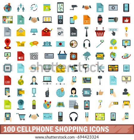 100 cellphone shopping icons set in flat style for any design vector illustration