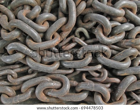 Close up of abstract metal chain heap ,old
