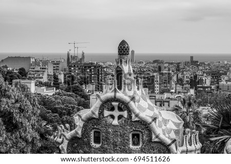 View over Barcelona from beautiful Park Guell