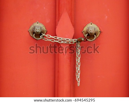 old red wood door in temple Thailand