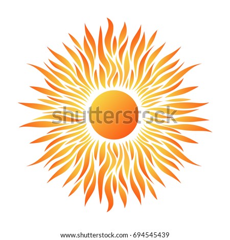 Summer Card with Sun on a White Background. Vector Illustration. Flat Style. Sunrise and Sunset. Decorative Summer Design. Cards, Posters, Banners