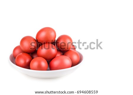 Red color eggs on bowl for festive and religious purpose like Easter and birthday among Asians
