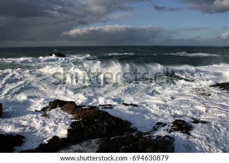 seascape with waves in Atlantic ocean, Meirás, A coruna, Galicia, Spain