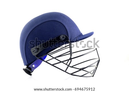 Side View of Blue Cricket Helmet on White Background