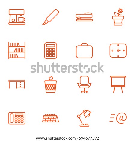 Set Of 16 Bureau Outline Icons Set.Collection Of Flowerpot, Briefcase, Calendar And Other Elements.