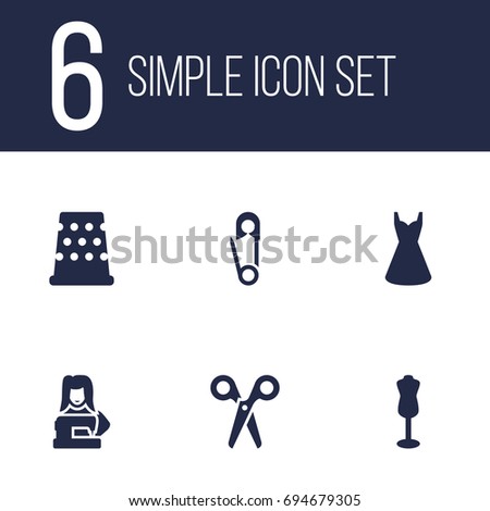 Set Of 6 Sewing Icons Set.Collection Of Pintle, Clothier, Mannequin And Other Elements.