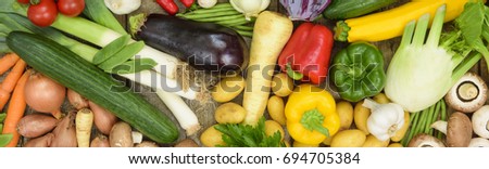 an arrangement of fresh vegetable fruits from market