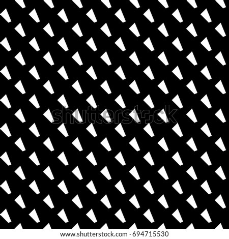 Repeated white slanted mini marks on black background. Seamless surface pattern design with polygons ornament. Quadrangular blocks wallpaper. Jagged checks motif. Digital paper, print. Dashed vector.