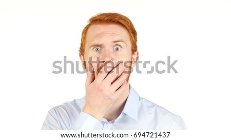 Red Hair Businessman clueless, amazed, shocked, white background