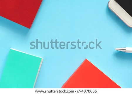 work space desk with smartphone and notebook with copy space background