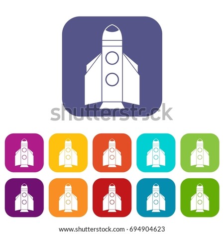 Rocket icons set  illustration in flat style In colors red, blue, green and other