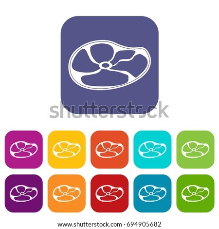 Steak icons set  illustration in flat style In colors red, blue, green and other