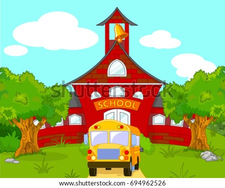 Illustration of yellow School Bus school background