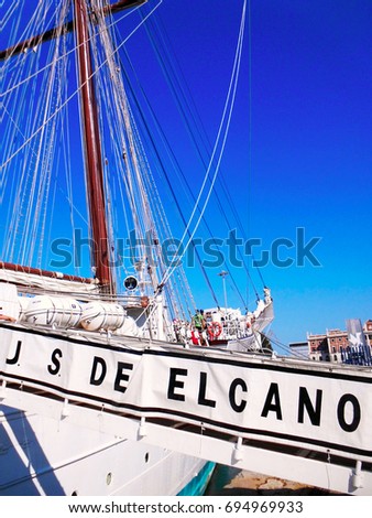 Ship school Juan Sebastian de Elcano in Cadiz capital, Andalusia. Spain