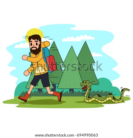 Camping and outdoor activities doodle illustration.