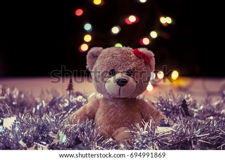 Teddy bear on vintage background, teddy bear for  Xmas background.