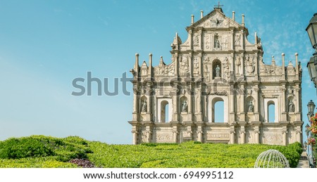 Ruin of St.Paul in Macau in Blue sky 