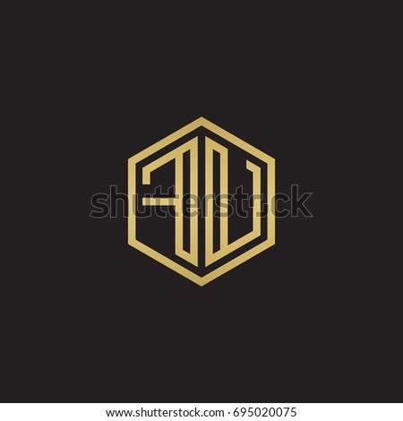 Initial letter FU, minimalist line art hexagon logo, gold color on black background