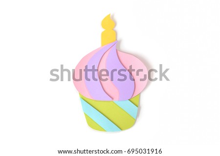 Birthday cupcake paper cut on white background - isolated