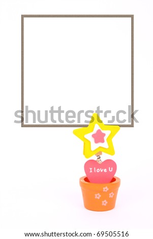 Potted flower of love and wood frame for your love (Valentine day) Isolate