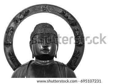 An image of Buddha sitting one leg on the other, of Japanese style. Isolated on white background with clipping path.