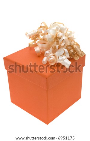 Orange gift box with ribbons